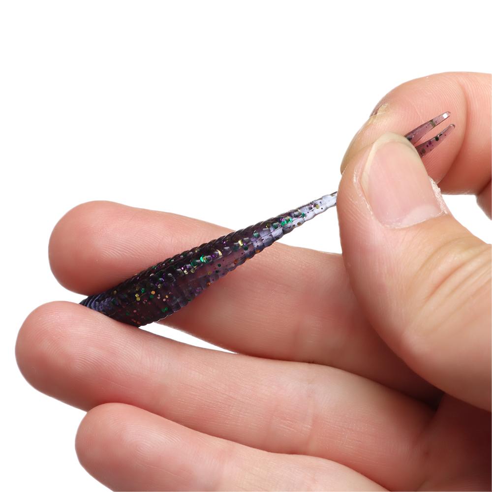 20 шт. силиконовые двухцветные блестки для рыбалки, мягкая искусственная приманка, червь, раздвоенный хвост