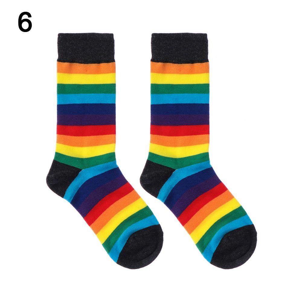 Street Skate Casual Sports Elasticity Sweat Retro Harajuku Long Sock Cotton Socks Rainbow Striped