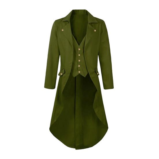 Мужской готический фрак с лацканами, длинный рукав, однобортный, имитация двухкомпонентного пиджака с карманами, пиджак середины века