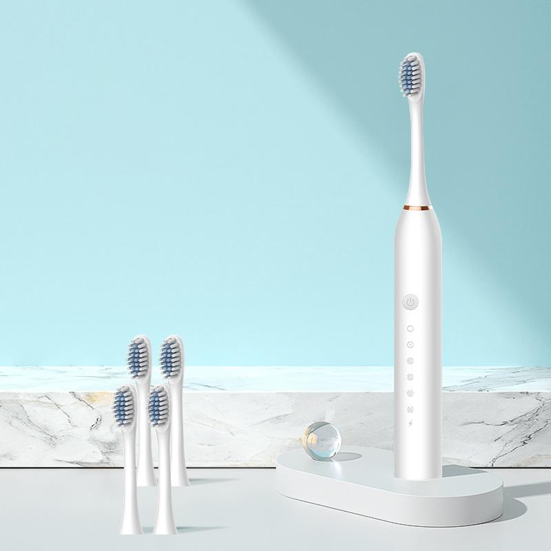 Ultrasonic Sonic Electric Toothbrush Rechargeable USB for Adults 6 Modes Smart Tooth Brushes IPX7 Waterproof 4 Replacement Heads