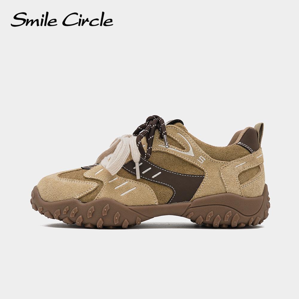 Женские кроссовки из натуральной кожи с круглым носком и шнуровкой, удобная модная повседневная обувь