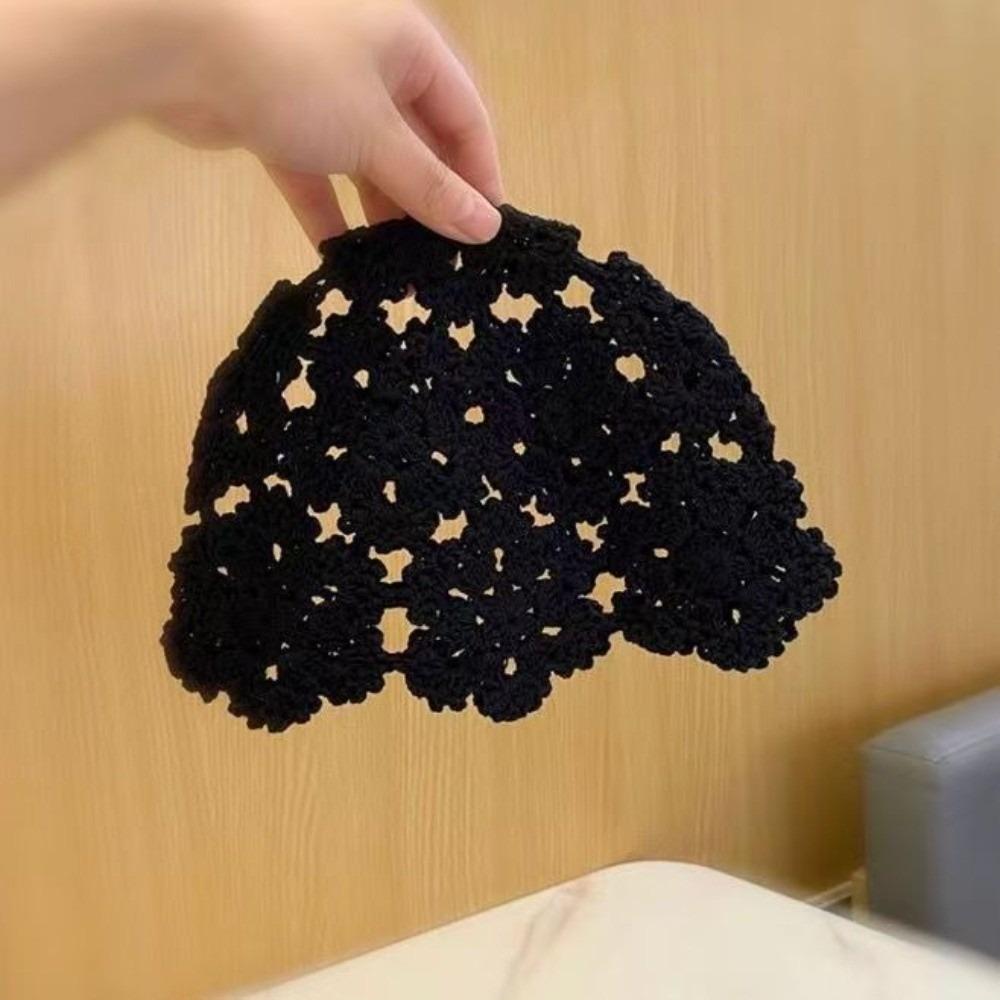 Hollow Knit Skullies Caps Handmade Beanies Cap Casual Crochet Flower Hat  Ladies