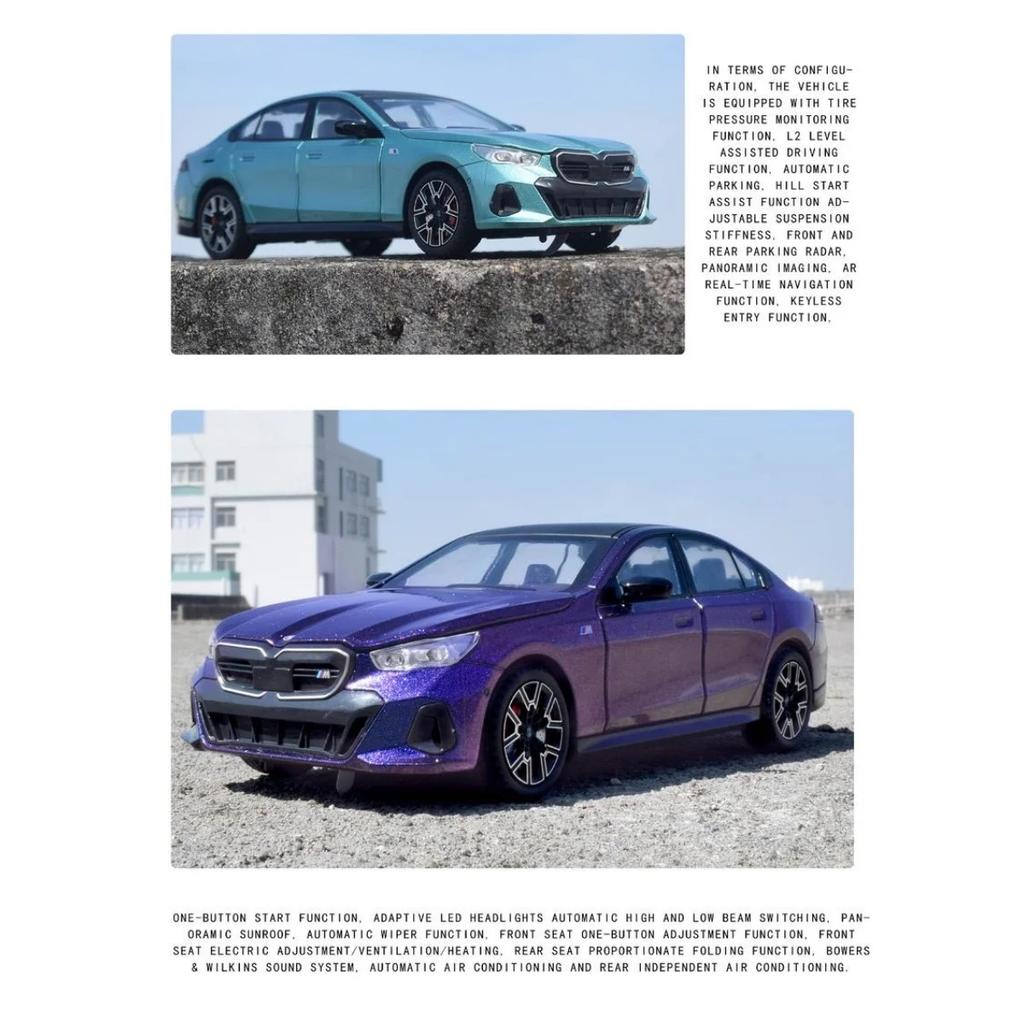 1/24 BMW I5 M60 литой спортивный автомобиль модель литой металлический лимузин чисто электрические транспортные средства модель автомобиля имитация звука свет детский подарок