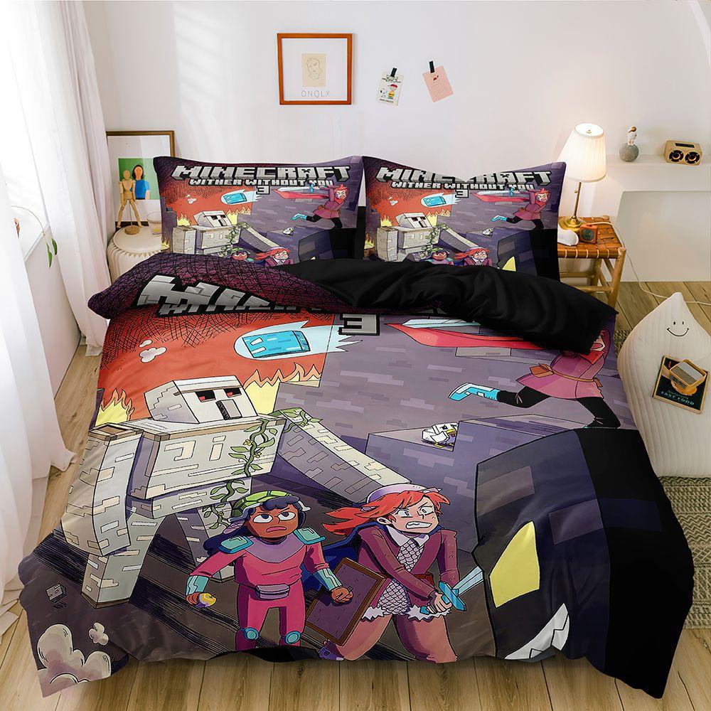 Digital Printing Three-Piece Set, Minecraft Themed Game Series Abraded Bedding Kit