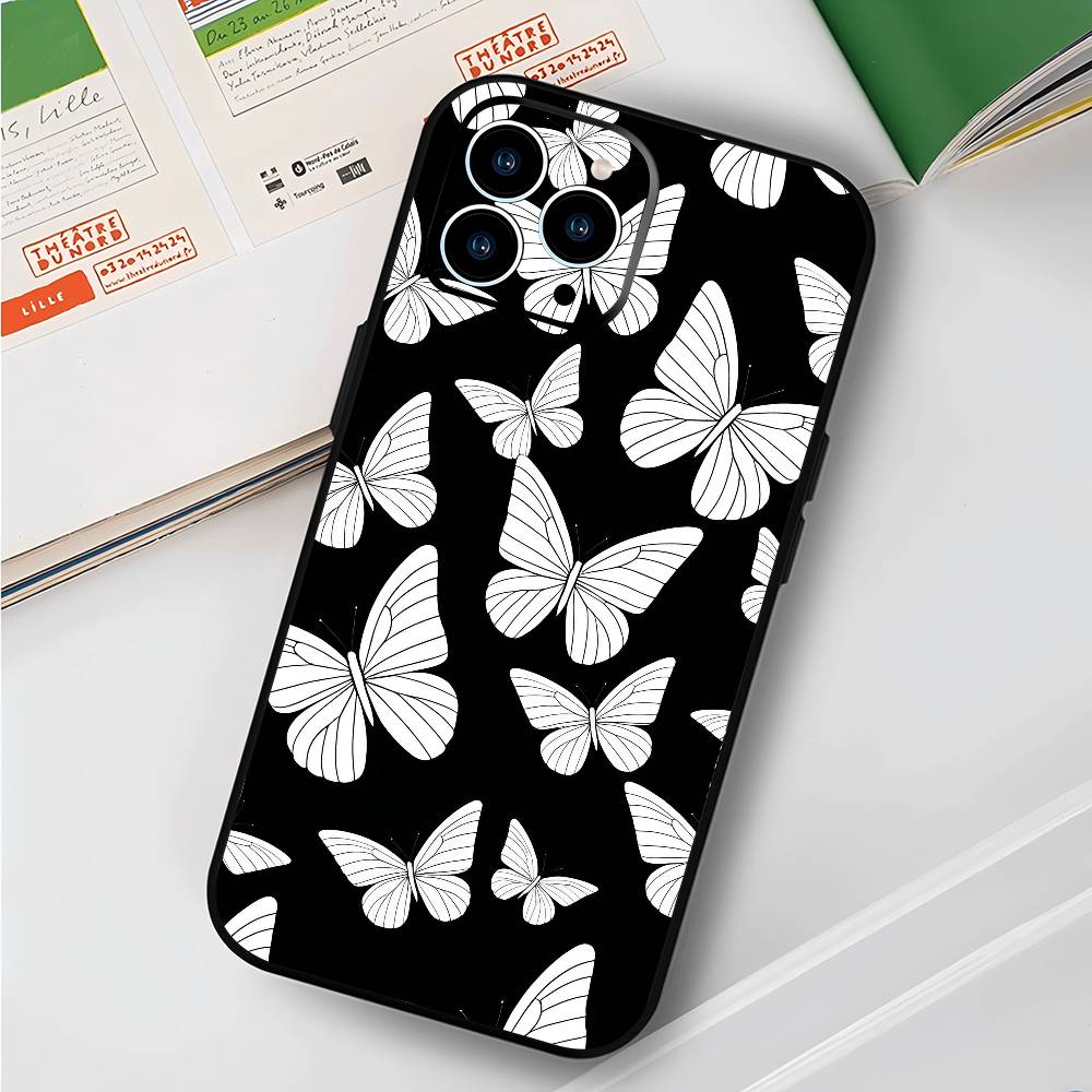 Художественная Бабочка Для IPhone 15 16 14 Plus 13 12 11 17 Pro Max 17 Air Черный Мягкий Чехол Для Телефона
