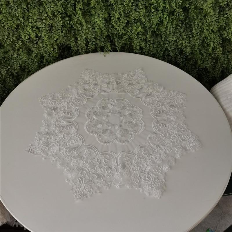 European Octagonal Lace Embroidery Chic Tablecloth Coaster Balcony Bedroom Small Round Table Cloth Mat Party Banquet Decoration