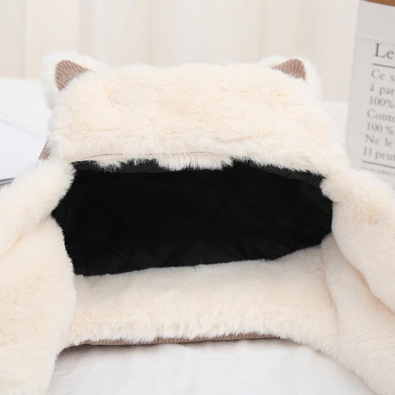 Female Winter Cat's Ears (Steamed Cat-ear Shaped Bread) Lei Feng Hat Plush Thickened Warm Hat Windproof Outdoor Riding Ear Cap
