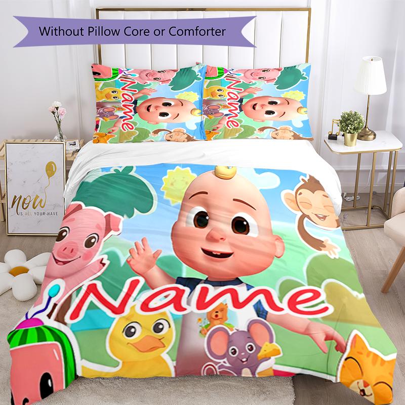 3pcs Custom Name CoComelon - Dance Party Bedding Set Duvet Cover Closure Includes 1 Duvet Cover & 2 Pillowcases for All Seasons Bedroom Decor