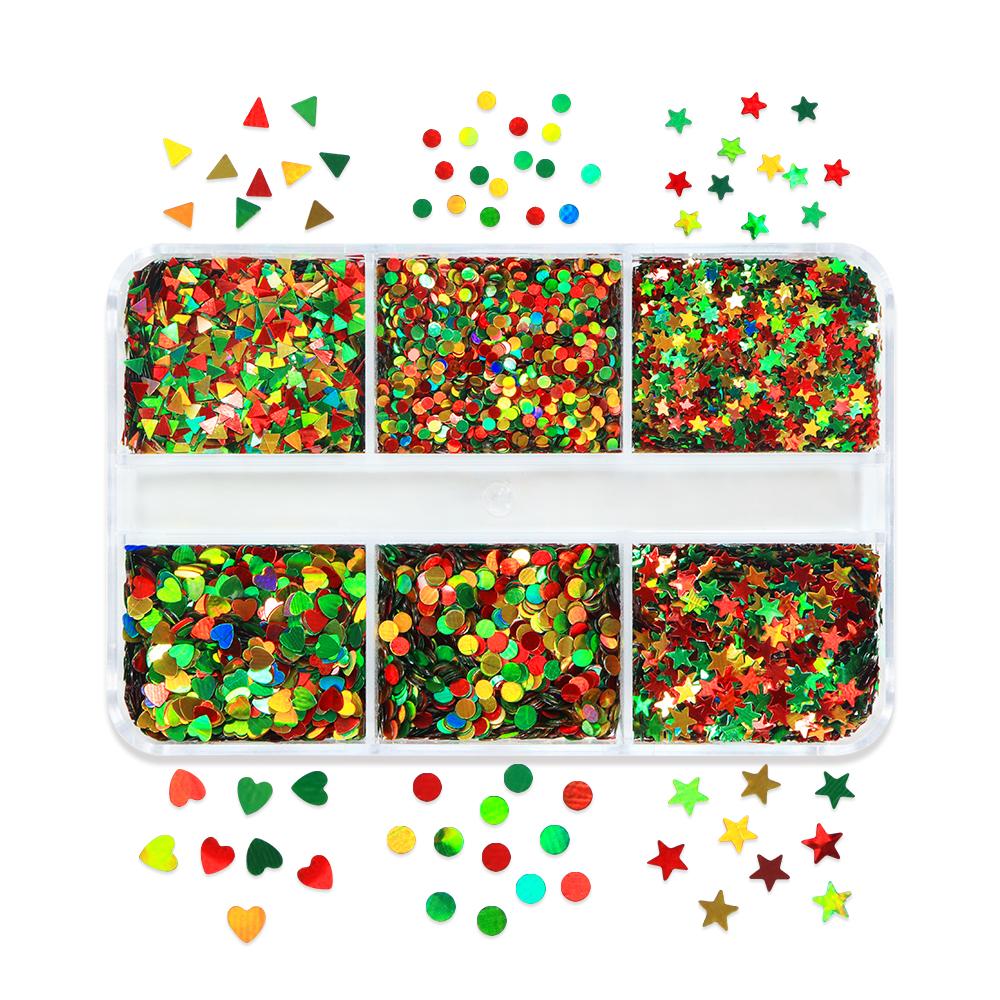 1 Box Christmas Nail Art Sequin Decorations, Mixed-shape Glitter Star, Heart Designs, Festive Nail Parts, Xmas Parties Nail Art Supplies