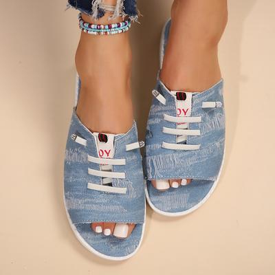 Большие размеры 36-43 2024 Новые женские тапочки Унисекс Шлепанцы Повседневные холщовые джинсовые тапочки Сандалии с открытым носком Домашние тапочки на плоской подошве