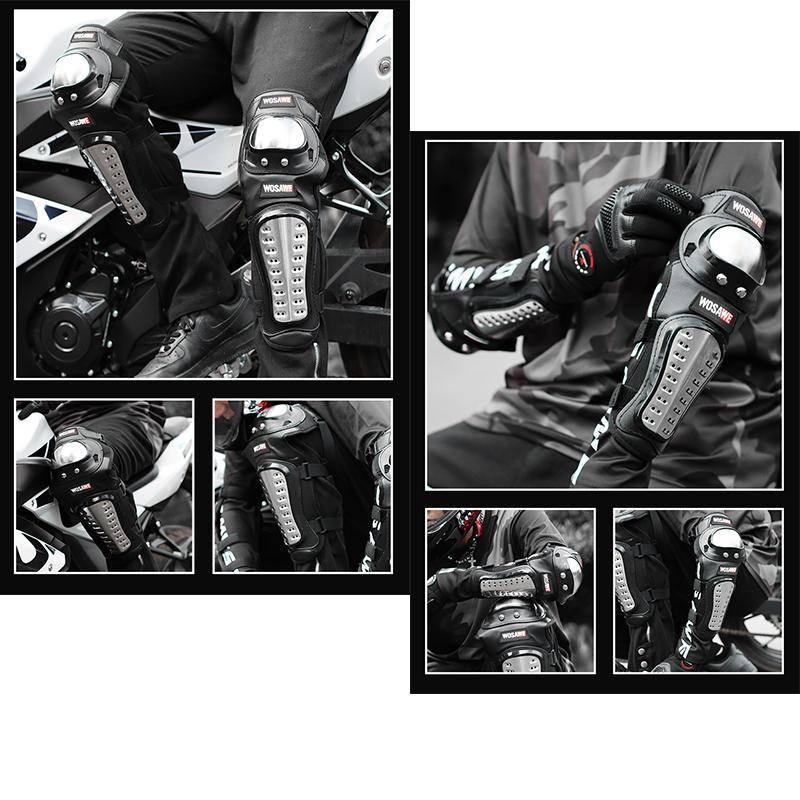 WOSAWE Motocross Racing Stainless Steel Protective Gear Motorcycle Knee Pads Knee Protector Equipment Off-road Elbow Guards