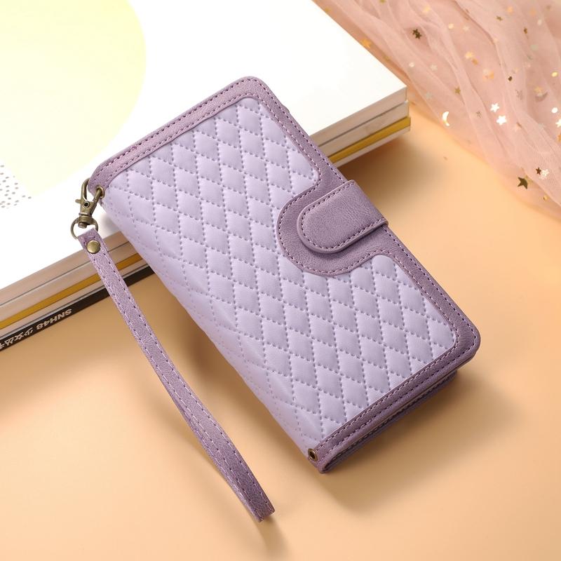 Многофункциональная сумка для телефона на двухслойной молнии с 9 слотами для карт для iPhone Samsung Xiaomi Google Роскошный чехол-кошелек из искусственной кожи с тиснением ромба