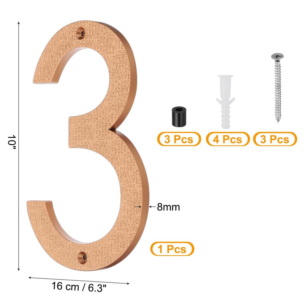 10-дюймовый номер дома, табличка с номерами адреса дома, большая плавающая современная, с винтами для наружной двери, стены улицы, золото, 0-9