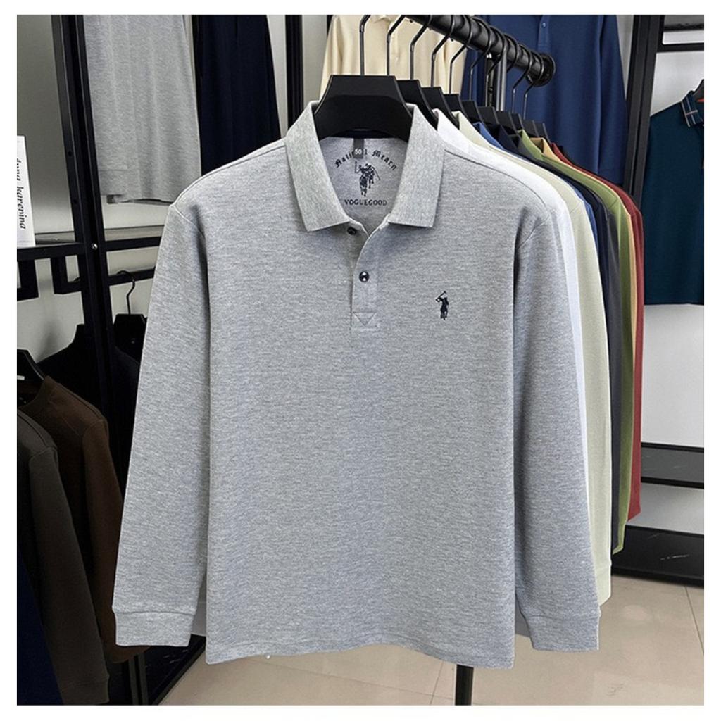 TrendHub 100% Pure Cotton Men's Long Sleeved Polo Shirt Embroidery Classic Paul Casual T-shirt
