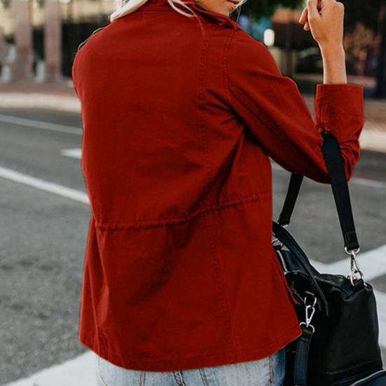 Women Coat Stand Collar Zipper Multiple Pockets Solid Color Long Sleeves Soft Casual Cardigan Pure Color Spring Coat for Daily Wear