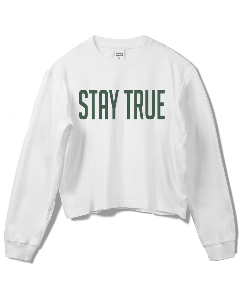 PRINOAR Белая полуукороченная футболка с длинным рукавом Stay True