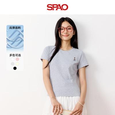 Женская укороченная футболка SPAO с круглым вырезом, облегающего кроя