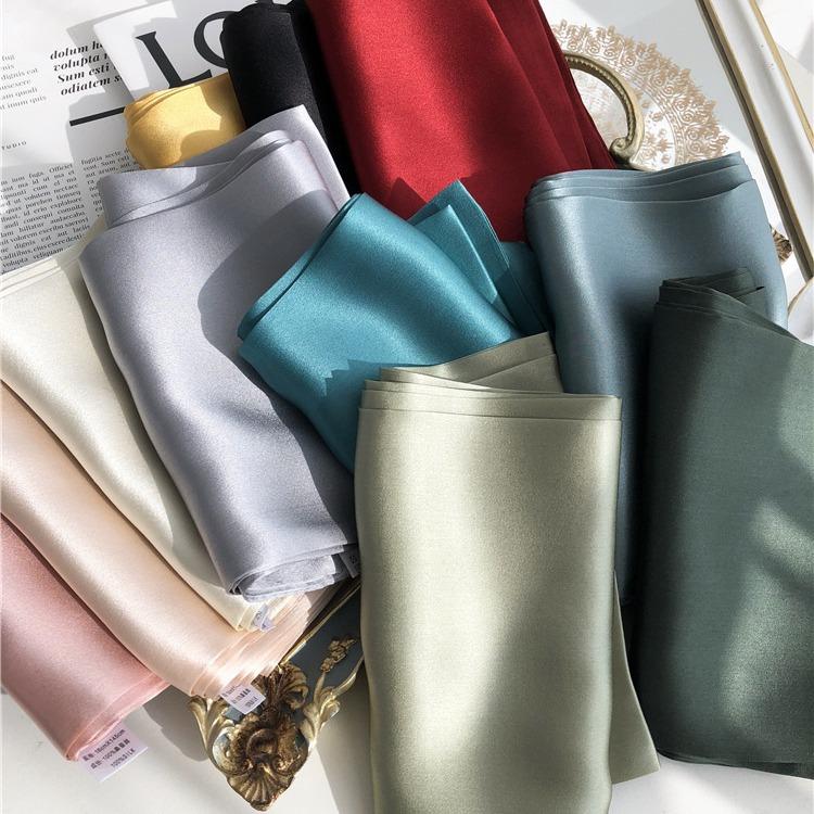 Two In Hand! Hangzhou Silk Solid Color Mulberry Silk Scarf Double-Layer Double-Sided Thin And Narrow Long Streamer Scarf Decorative Scarf