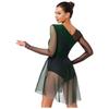 Womens Figure Skating Dress Contrast Color Rhinestones Gradient Mesh Skirt One Piece Leotard