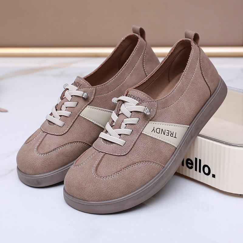 Туфли женские 2025 весна новая мода мягкая подошва повседневная обувь нескользящая универсальная шнуровка спортивная обувь круглый носок балетки