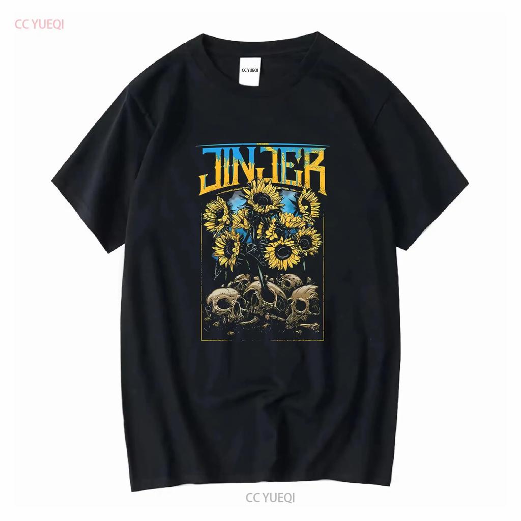 РЕТРО Футболка с принтом группы Jinjer Альбом Skull Черная Вся винтажная Стирка Повседневная мужская Унисекс Универсальная Немного стильная