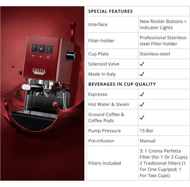 Coffee Machine Gaggia RI9480/12 New Classic Rot