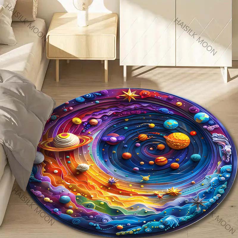 Multiple sizes Colorful space planets art Print Round Carpet Living Room Bedroom Table Chair Sofa Decorative Carpet Luxury gifts