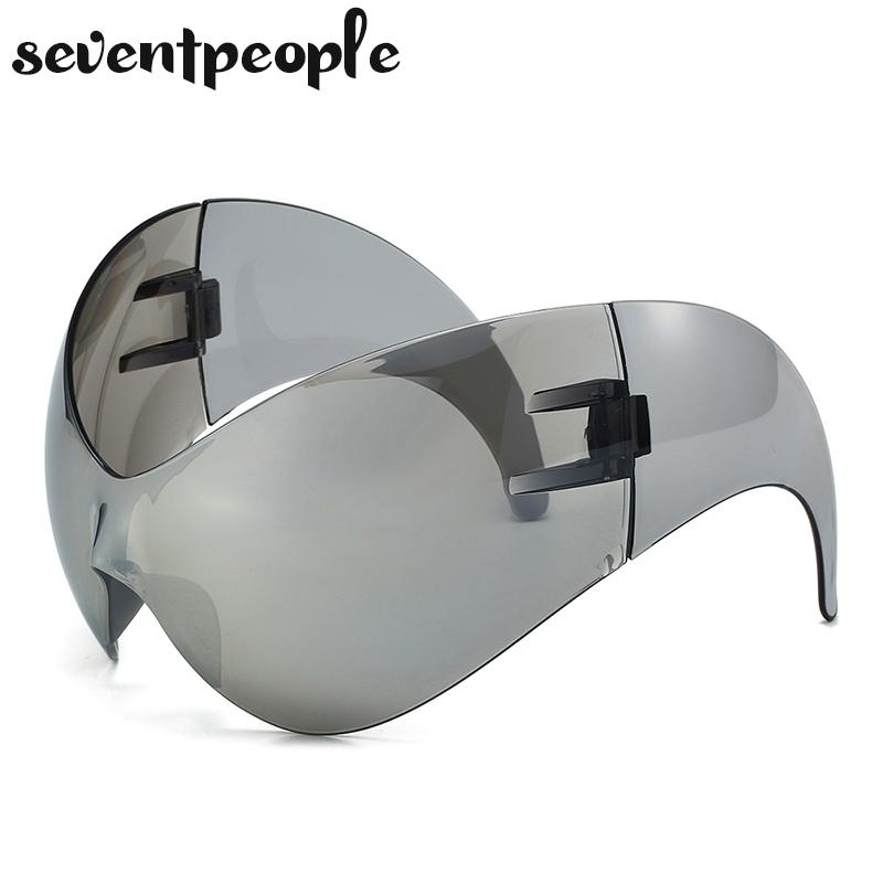 Oversized Punk Y2k Sports Sunglasses Women Men 2000's Steampunk One Piece Sun Glasses Luxury Brand Rimless Cat Eye Shades UV400