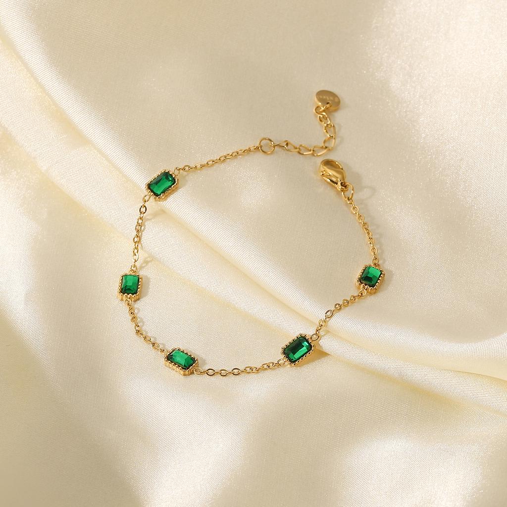 European and American new bracelets 14K gold multiple square green zircon bracelets, titanium steel fashion bracelets