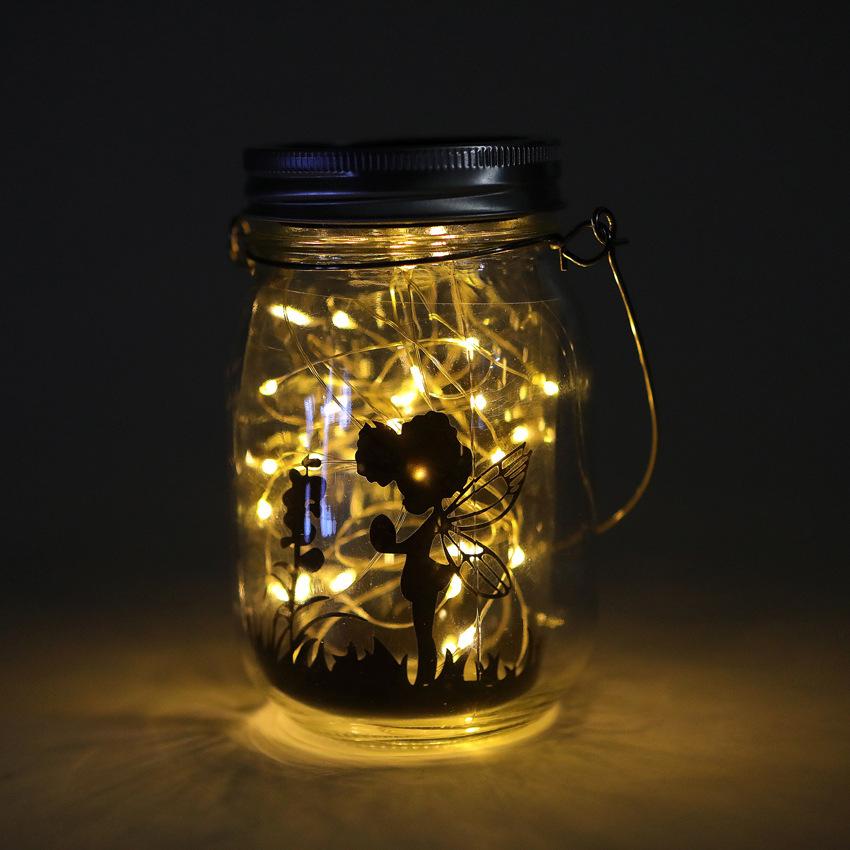 Solar Mason Jar Lights DIY Frosted Bottle Lamp Outdoor Lantern LED Waterproof Fairytale Firefly Jar String Light Courtyard Decor