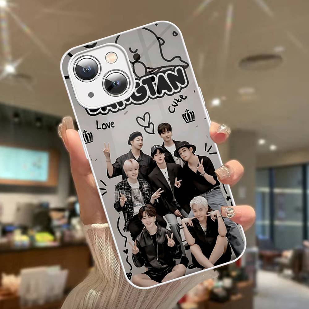 K-Pop Cartoon Boys B-BT21S Tempered Glass For Iphone 14 13 12 11 Pro Mini XS MAX 14Plus X XS XR Cover