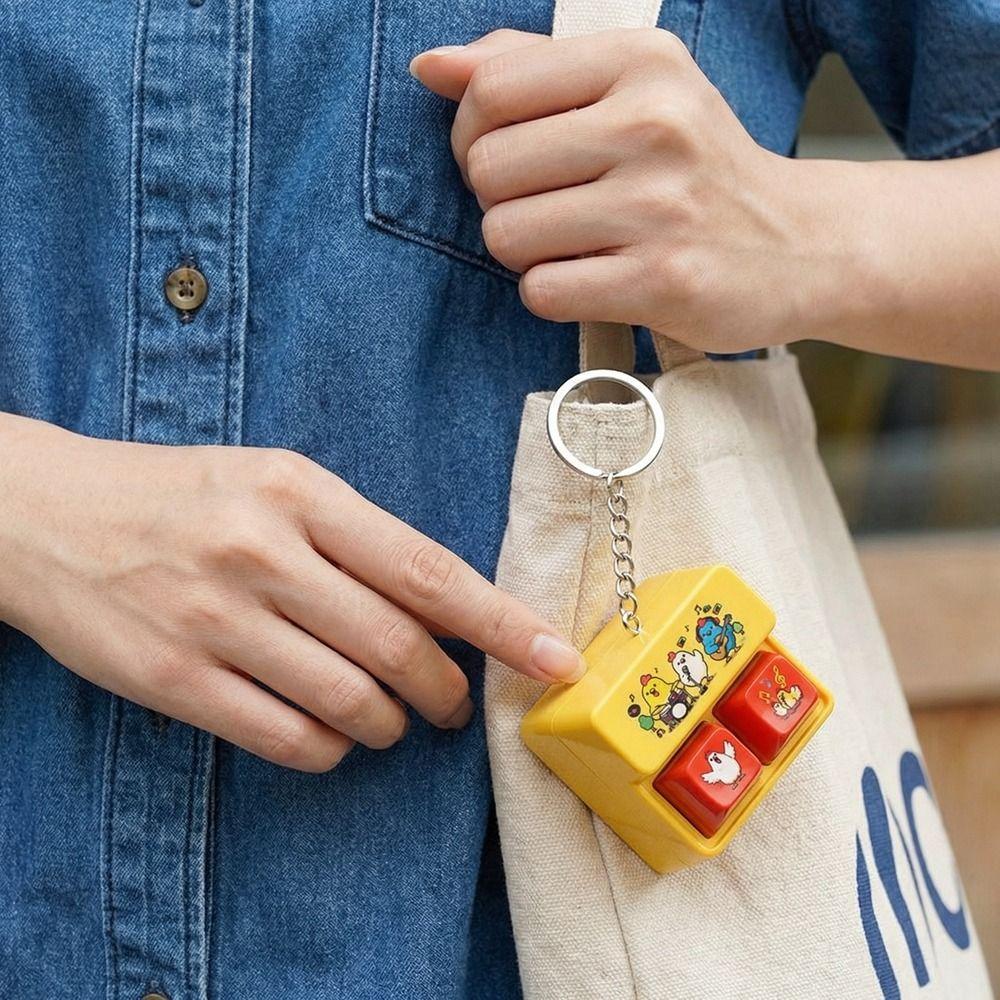Fingertip Button Keyboard Games Keychain with LED Light Cartoon Voice-Activated Keychain Plastic Portable Interactive Keychain