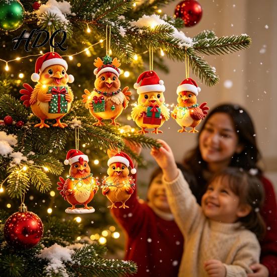 Акриловые подвесные украшения Куриный Адвент-календарь 2026 24 дня Рождественский отсчет с набором 2D плоских украшений Подвеска-мультяшка для