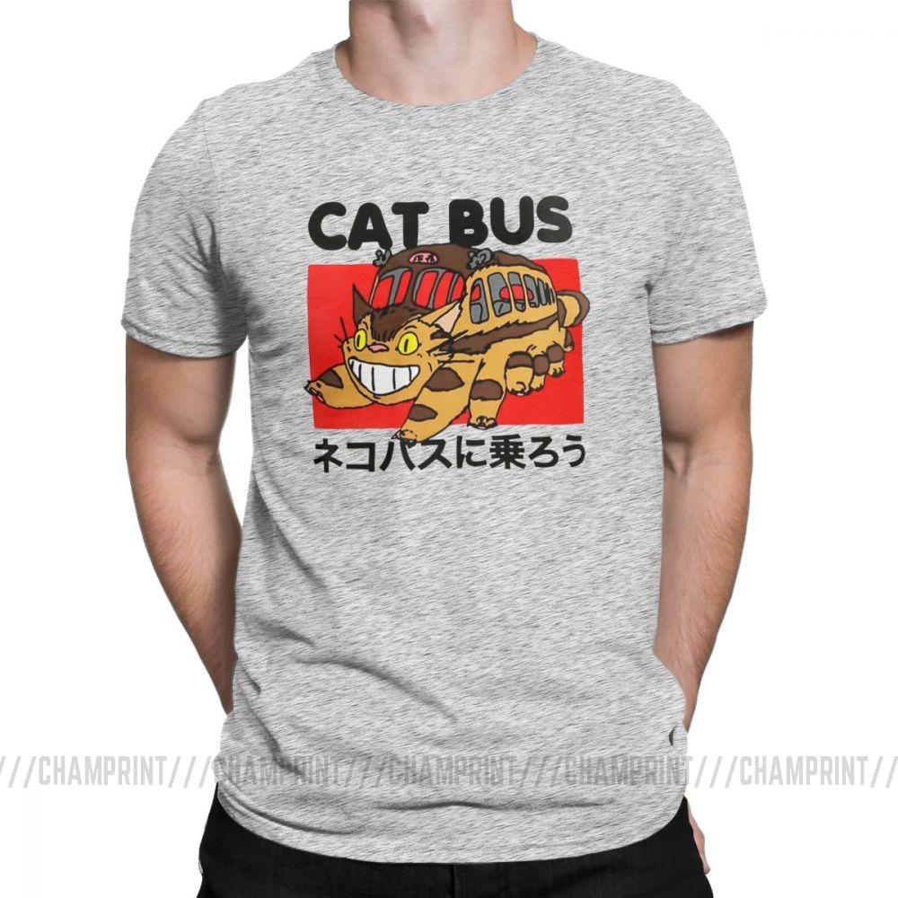 Men S T Shirt Cat Bus Funny Cotton Tee Shirt Short Sleeve My Neighbor Totoro T