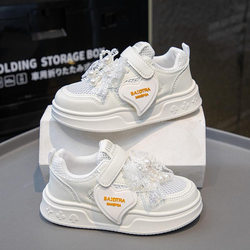 Детская спортивная обувь с перламутровым бантом, противоскользящая, износостойкая, дышащая, новая повседневная обувь для девочек на открытом воздухе