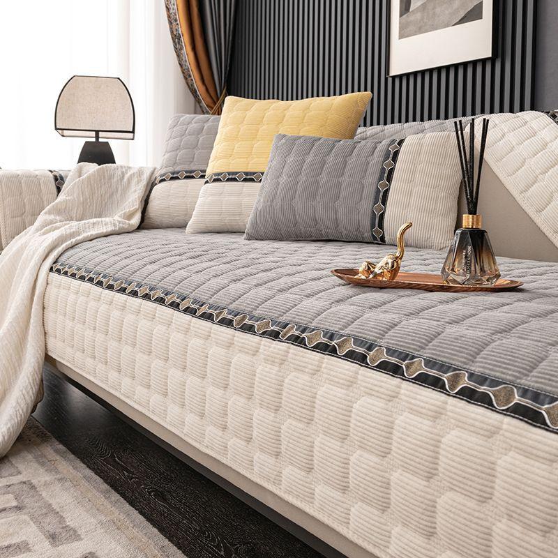 New Autumn and Winter Velvet Sofa Cushion Simple and Non Slip Plush Leather Sofa Cover Modern Corduroy Backrest Towel Cover Fabric