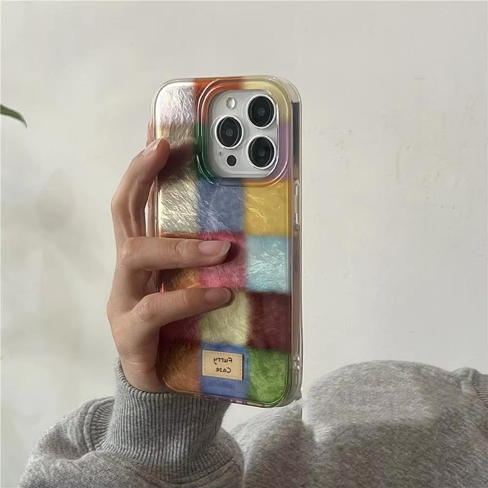 Милый чехол Dopamine Color Block Match Plaid Clear Case для iPhone 16 15 14 13 12 11 Pro Max XS XR X SE 7 8 Plus клетчатый мягкий чехол