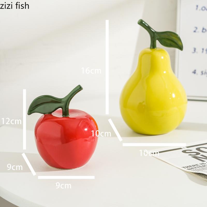 Apple Pear Ornament Ceramic Simulation Fruit Statue Sculpture Artwork Birthday Gift Home Decoration Crafts Miniatures Figurines