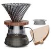 ESTVLB Coffee Server, Heat-Resistant Glass with Wooden Holder, 600ml Capacity with Graduations, Serves 2-4 People, Microwave Safe, with Lid, Hand