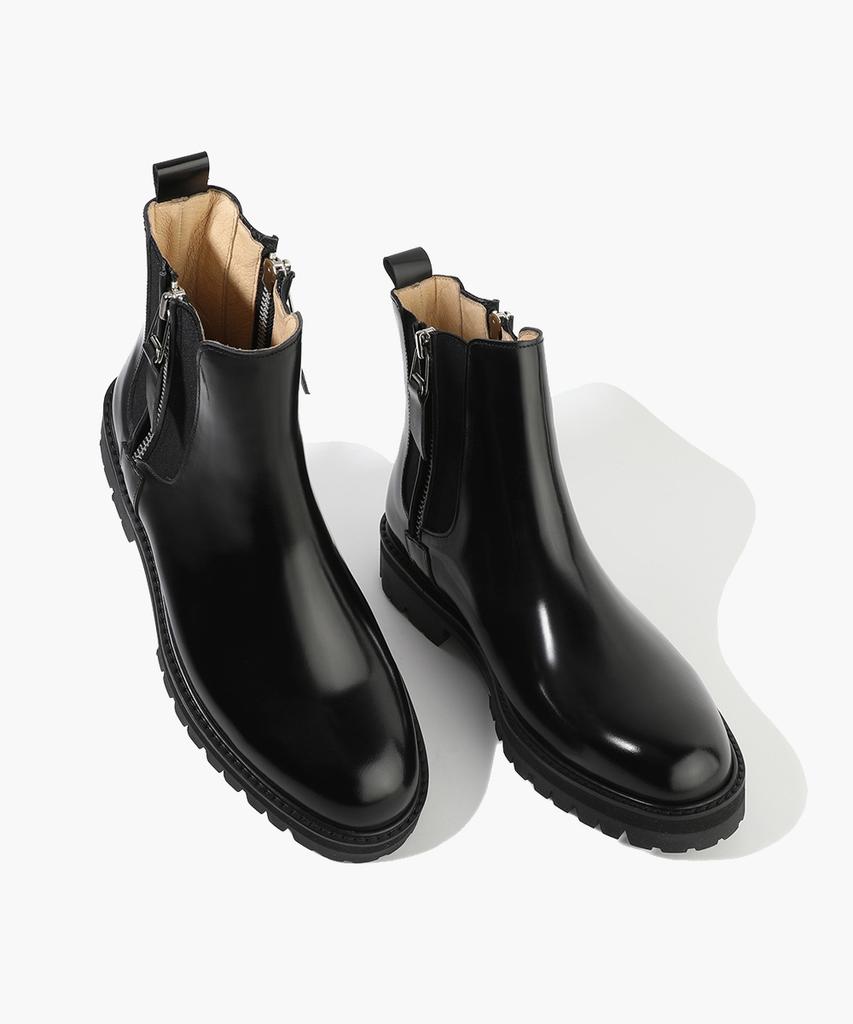 Firenze Atelier [Vibram] Zipper Detail Full Grain Round Toe Chelsea 9770 [Black Box]