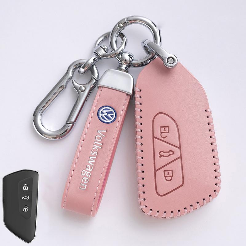 Valve Stems Caps Leather Car Remote Key Case Cover Protection Holder Shell Fob For VW Volkswagen Golf 7 MK7 Tiguan MK2 Auto Keyc zu7