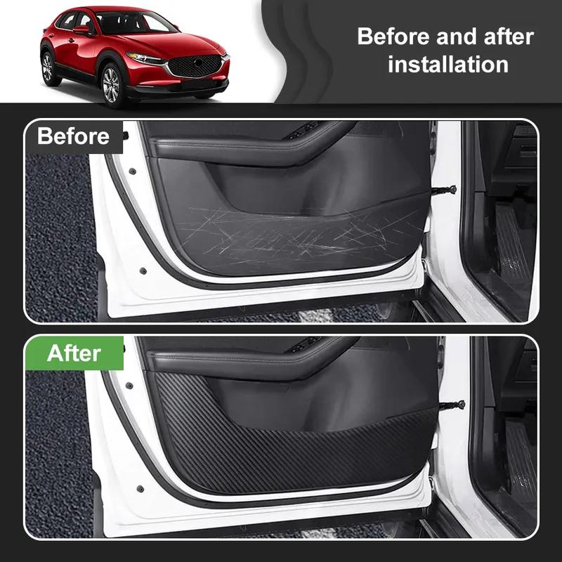 Кожаный Карбоновый Коврик Декоративная Защитная Накладка от Пинания на Дверь Автомобиля Для Mazda CX-30 CX30 2024 2025 LHD RHD