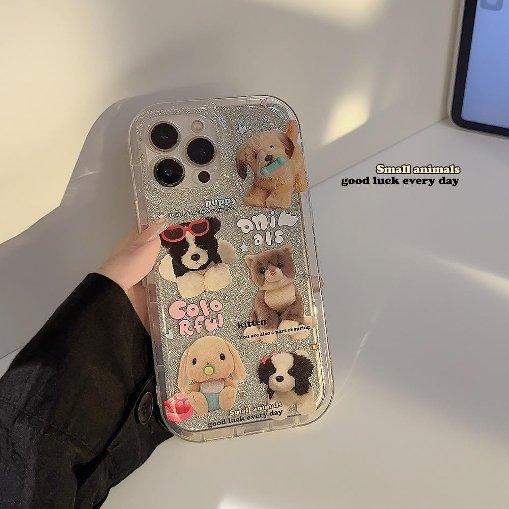 Чехол для мобильного телефона Cat and Dog IPhone 13 Apple 14 16 Противоударный 12 С блестками 11 Подходит для 15pro Max Женская модель