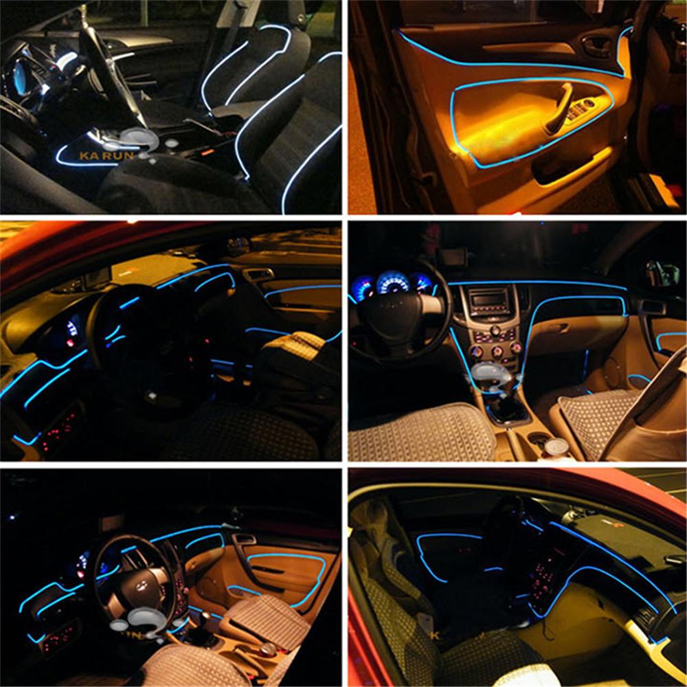 RGB светодиодная лента для декора салона автомобиля, неоновая EL-лента, атмосферная лампа, 6 м, оптическое волокно