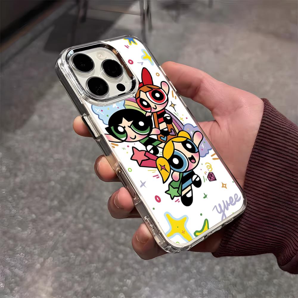 Чехол для телефона P-Powerpuff Girls Милый для iPhone 17 Air 16 E 15 14 13 12 11 Plus Pro Max Гальванизированный Прозрачный Мягкий Корпус
