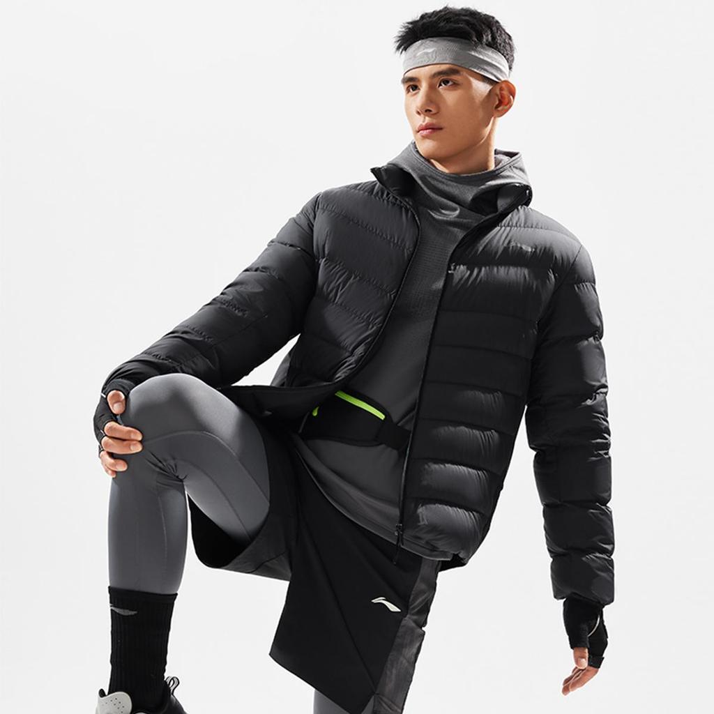 Li-Ning Мужская короткая пуховая куртка из серии Fitness 2024AW, 700FP, утиный пух, светло-серый AYMU091-1