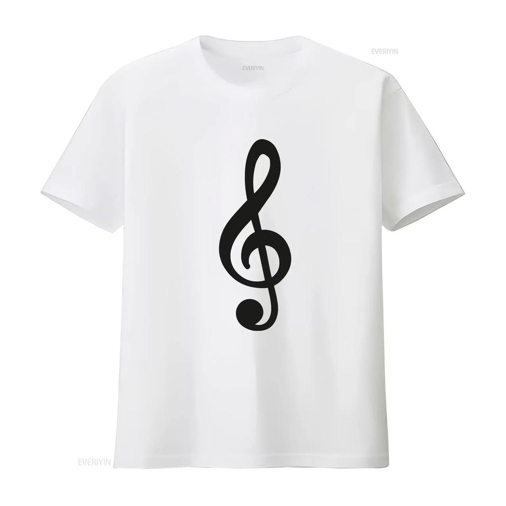 Treble Clef White Adult T Shirt Vintage Washed Streetwear Homme Unisex Comfortable Top For Everyday Wear Casual Slightly