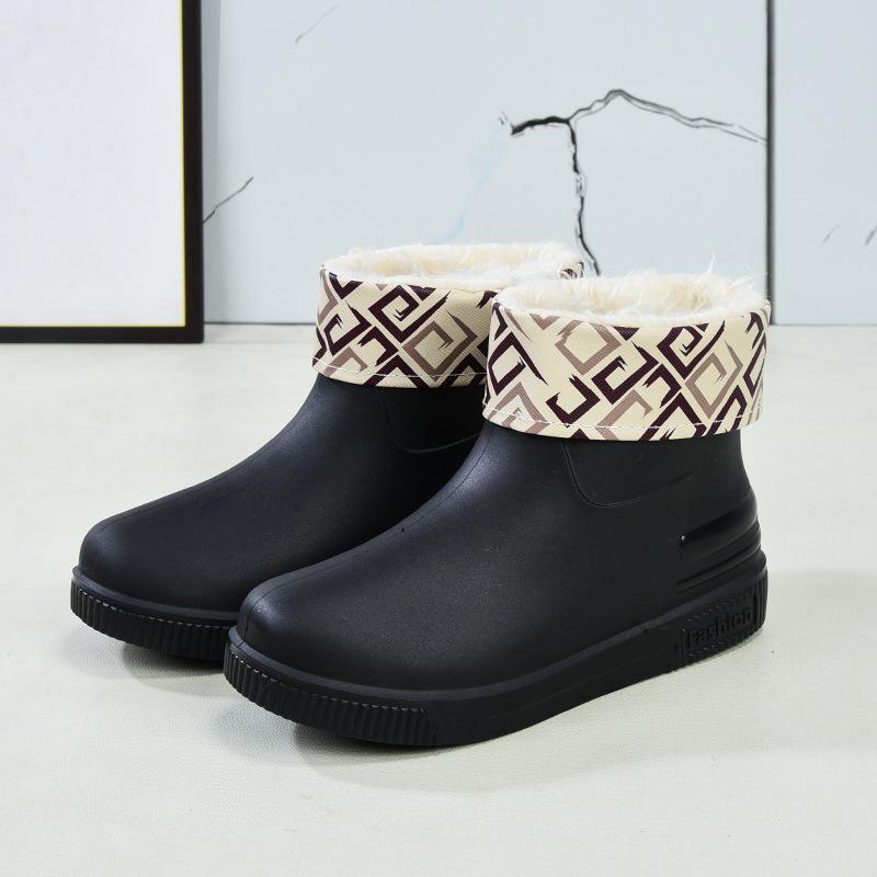 Fashion low tube rain shoes new women's wear waterproof and non-slip outdoor pvc velvet rain boots women's overshoes