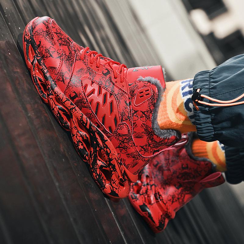 TUINANLE Мужские зимние ботинки с принтом граффити, зимние плюшевые теплые кроссовки на платформе, нескользящие, мужская спортивная обувь