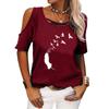 Women Fashion Off Shoulder Top Casual O Neck Summer Tee Shirt Print Loose Short Sleeve T-shirt